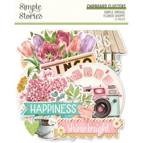 Simple Stories Simple Vintage Flower Shoppe Chipboard matrica Chipboard Clusters  1 ív