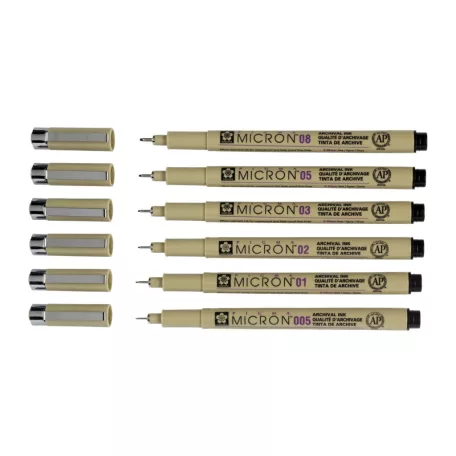 Sakura Pigma Micron Tűfilc készlet, Fekete - Pigma Micron Fineliner (6 db)