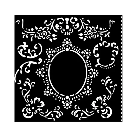 Stamperia House of Roses Vastag stencil 18x18cm Border with frame Thick Stencil  (1 db)