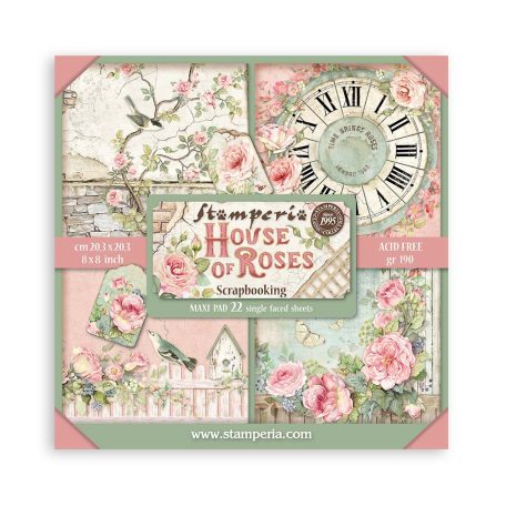 Stamperia House of Roses Papírkészlet 8" (20 cm) Single Face Maxi Paper Pack (22 ív)
