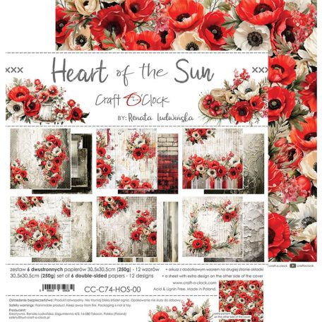 Craft O'Clock Scrapbook papírkészlet 12" (30 cm) Heart of the Sun Paper Collection Set (6 ív)