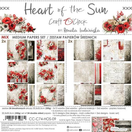 Craft O'Clock Scrapbook papírkészlet 8" (20 cm) Heart of the Sun Mix Paper Set (24 ív)