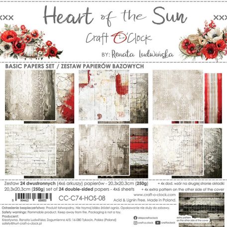 Craft O'Clock Scrapbook papírkészlet 8" (20 cm) Heart of the Sun Basic Paper Set (24 ív)