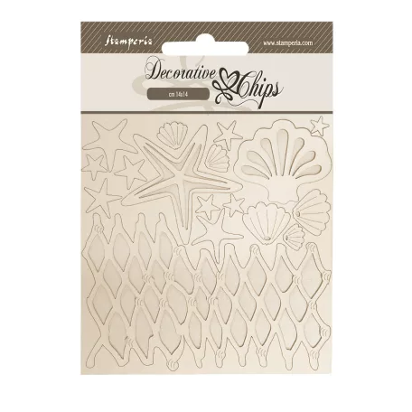 Stamperia Silent Sea Chipboard 14x14 cm Shells and net Decorative Chips (1 ív)