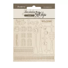   Stamperia Silent Sea Chipboard 14x14 cm Little town Decorative Chips (1 ív)
