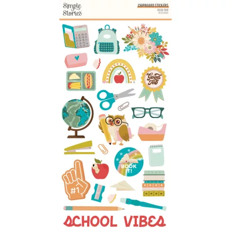 Simple Stories Book Fair Chipboard matrica Chipboard Stickers  1 ív