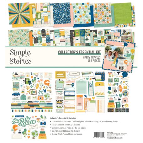 Simple Stories Happy Travels Scrapbook papírkészlet Collector's Essential Kit 12" (30 cm) 1 csomag