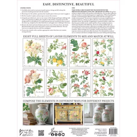 IOD Rose Botanical Transzfer fólia 12"X16" (30x40 cm) IOD Decor Transfer (8 ív)