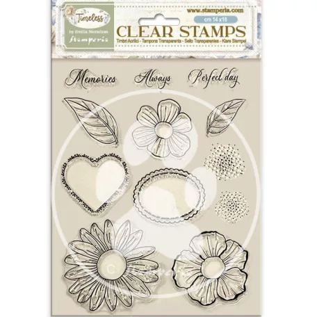 Stamperia Timeless Szilikonbélyegző A5 Flowers and hearts Clear Stamps (1 csomag)