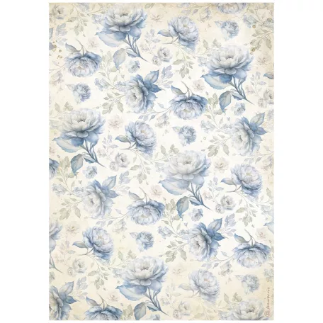Stamperia Timeless Rizspapír A4 Blue flowers pattern Rice Paper (1 ív)