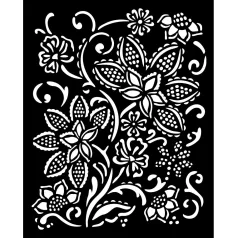   Stamperia Timeless Vastag stencil 20x25cm Batik flowers Thick Stencil  (1 db)