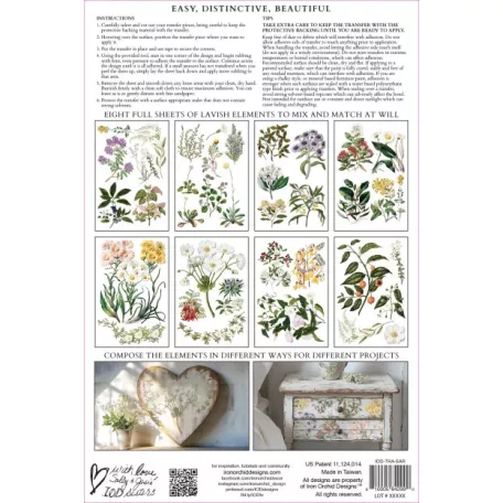 IOD Sarah Featon’s Botanicals – New Summer 2025 Transzfer fólia 8"X12" (20x30 cm) IOD Decor Transfer (8 ív)