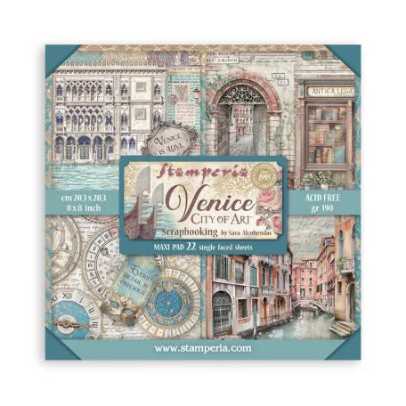 Stamperia Venice City of Art Papírkészlet 8" (20 cm) Single Face Maxi Paper Pack (22 ív)