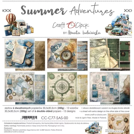 Craft O'Clock Scrapbook papírkészlet 12" (30 cm) Summer Adventures Paper Collection Set (6 ív)