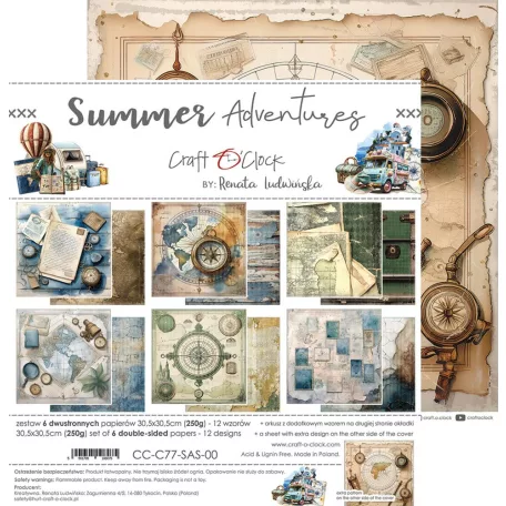 Craft O'Clock Scrapbook papírkészlet 12" (30 cm) Summer Adventures Paper Collection Set (6 ív)