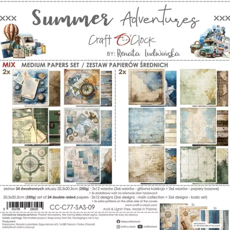 Craft O'Clock Scrapbook papírkészlet 8" (20 cm) Summer Adventures Mix Paper Set (24 ív)