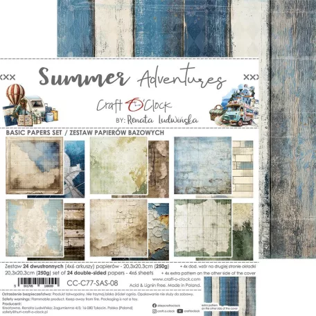 Craft O'Clock Scrapbook papírkészlet 8" (20 cm) Summer Adventures Basic Paper Set (24 ív)