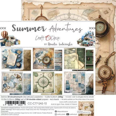 Craft O'Clock Scrapbook papírkészlet 6" (15 cm) Summer Adventures Paper Collection Set (24 ív)