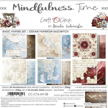 Craft O'Clock Scrapbook papírkészlet 8" (20 cm) Mindfulness Time Basic Paper Set (24 ív)