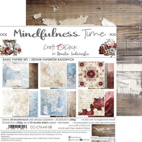 Craft O'Clock Scrapbook papírkészlet 8" (20 cm) Mindfulness Time Basic Paper Set (24 ív)