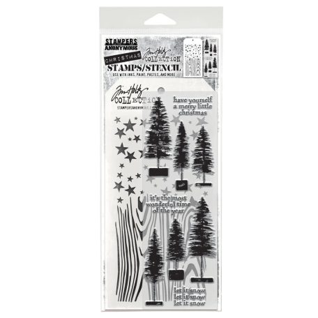 Stencil és bélyegző készlet Bottlebrush Trees Tim Holtz Stamps/Stencil  (1 csomag)