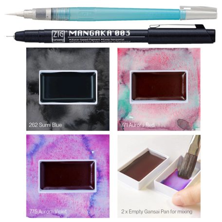 Kuretake / ZIG  Illustration Watercolor Set – japán akvarell és kontúrtoll készlet (1 csomag)