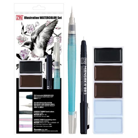 Kuretake / ZIG  Illustration Watercolor Set – japán akvarell és kontúrtoll készlet (1 csomag)