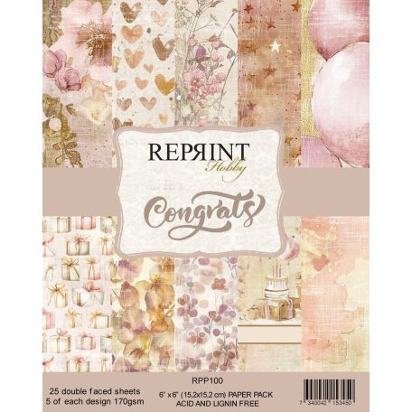 Scrapbook papírkészlet 6" (15 cm) - Congrats - Reprint Paper Pack (25 ív)