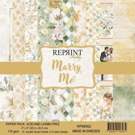 Scrapbook papírkészlet 8" (20 cm) - Marry Me - Reprint Paper Pack (15 ív)