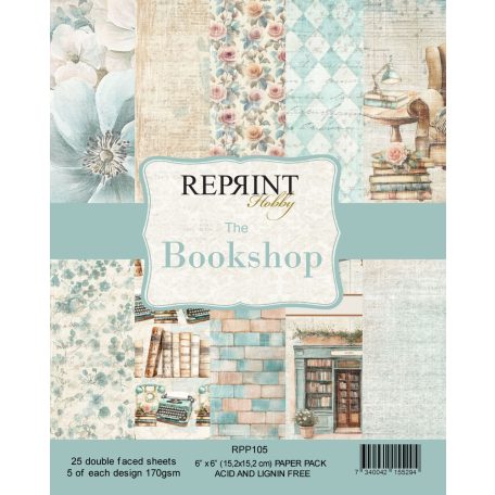 Scrapbook papírkészlet 6" (15 cm) - The Bookshop - Reprint Paper Pack (25 ív)