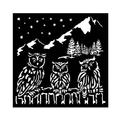   Stamperia The Owl's House Vastag stencil 18x18cm Owls Thick Stencil  (1 db)