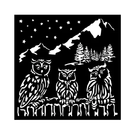 Stamperia The Owl's House Vastag stencil 18x18cm Owls Thick Stencil  (1 db)