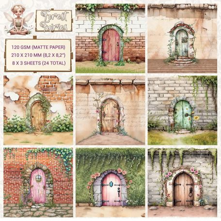 Papírkészlet 8" (20 cm) - Forest Fairies Doors - Creative CutOuts Paper Pack (24 lap)