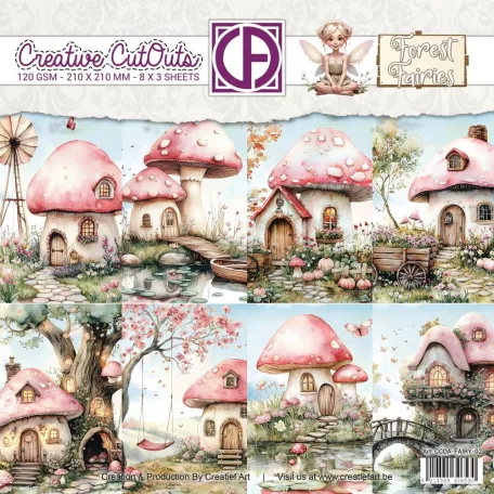 Papírkészlet 8" (20 cm) - Forest Fairies Mushroom Houses - Creative CutOuts Paper Pack (24 lap)