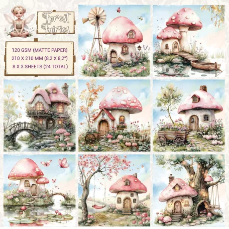 Papírkészlet 8" (20 cm) - Forest Fairies Mushroom Houses - Creative CutOuts Paper Pack (24 lap)