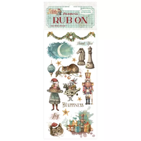 Stamperia Alice in Christmas  Kaparós matrica  Happiness Rub-On (1 ív)