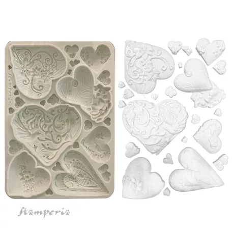 Stamperia Alice in Christmas  Szilikon öntőforma A5 Simple Hearts Silicon Mould (1 db)