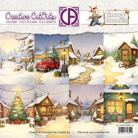 Papírkészlet 8" (20 cm) - Snowy Bunnies 01 - Creative CutOuts Paper Pack (24 lap)