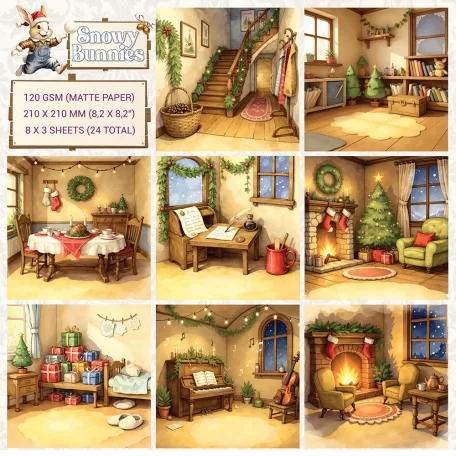 Papírkészlet 8" (20 cm) - Snowy Bunnies 02 - Creative CutOuts Paper Pack (24 lap)