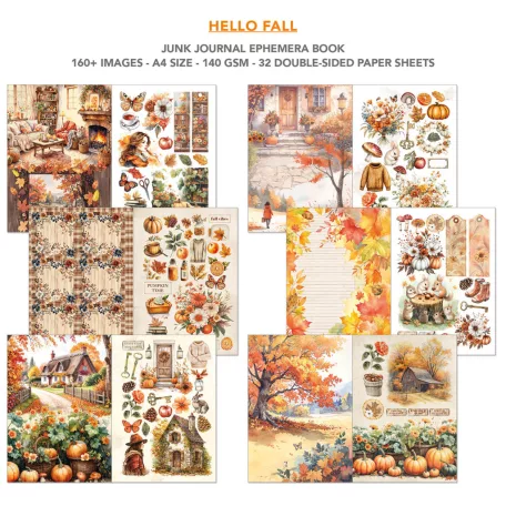 Ciao Bella Hello Fall Kivágóív készlet A4 Junk Journal Ephemera Book (32 ív)