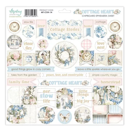 Mintay Papers Chipboard 12" (30 cm) - Chipboard Ephemera Sheet - Cottage Heart (1 ív)