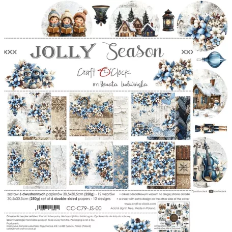 Craft O'Clock Scrapbook papírkészlet 12" (30 cm) Jolly Season Paper Collection Set (6 ív)