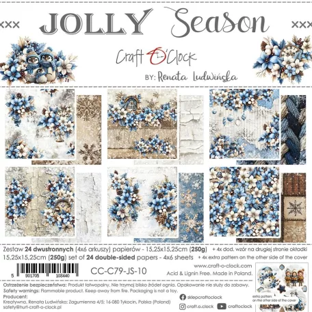 Craft O'Clock Scrapbook papírkészlet 6" (15 cm) Jolly Season Paper Collection Set (24 ív)