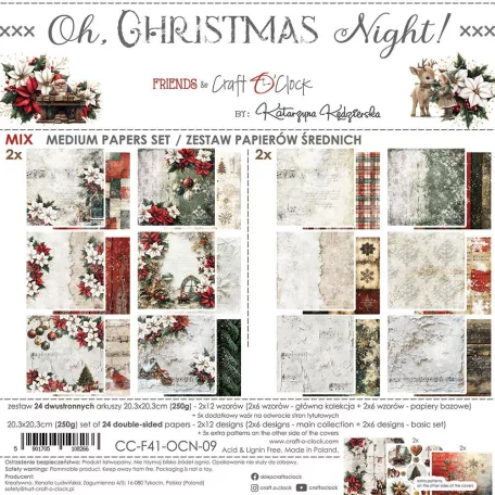 Craft O'Clock Scrapbook papírkészlet 8" (20 cm) Oh, Christmas Night Mix Paper Set (24 ív)