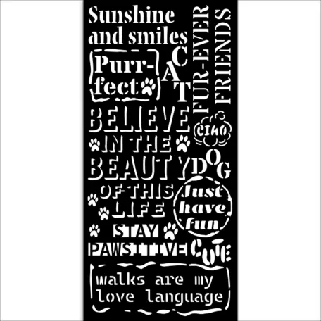 Stamperia Furry Friends Vastag stencil 12x25cm Quotes Pattern Thick Stencil  (1 db)