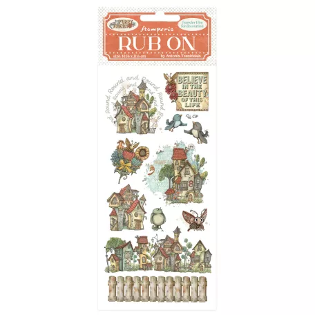 Stamperia Furry Friends Kaparós matrica  Houses Rub-On (1 ív)