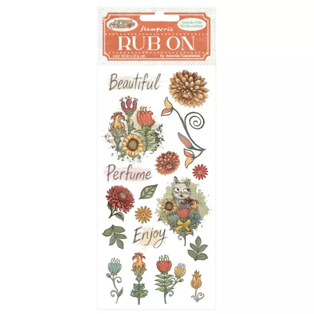 Stamperia Furry Friends Kaparós matrica  Flowers Rub-On (1 ív)