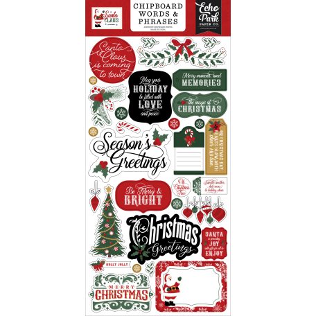 Echo Park Santa Claus Chipboard 6"X12" Chipboard Phrases (1 ív)