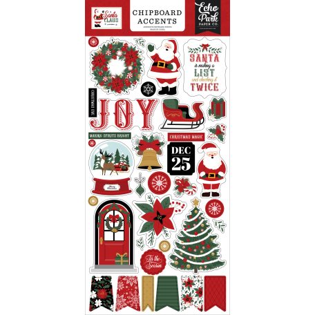 Echo Park Santa Claus Chipboard 6"X12" Chipboard Accents (1 ív)