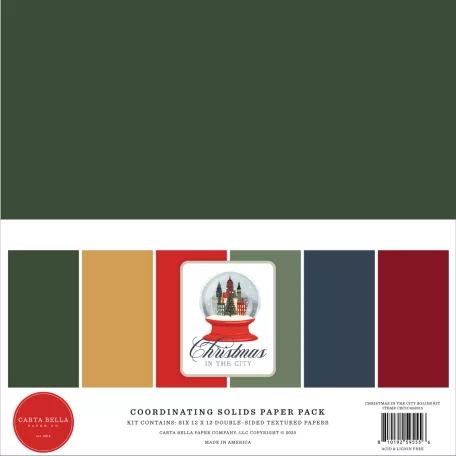 Carta Bella Christmas In The City Papírkészlet 12" (30 cm) Coordinating Solids Paper Pack (6 lap)